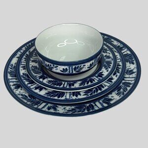 Dansk Blue & White Floral Ceramic Plate Bowl Dinnerware Set 4